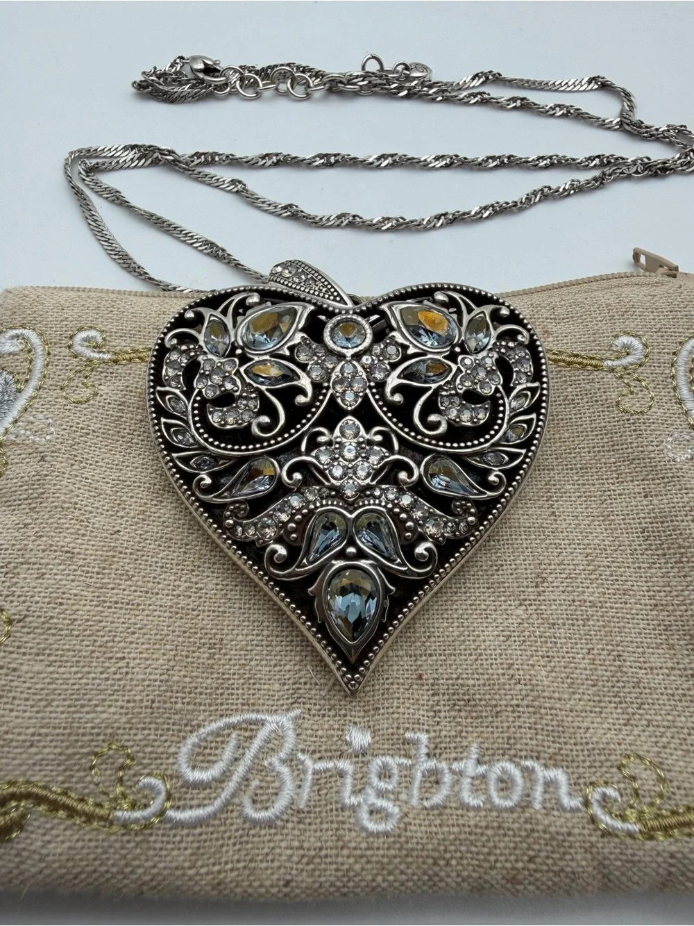 Brighton Silver Queen of the Waters Pendant Heart with Clear Crystals